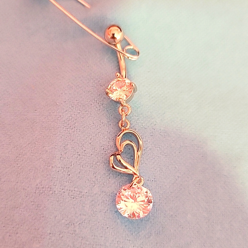 🆕️ Staineless Steel Double Heart Rhinestone Belly Button Ring